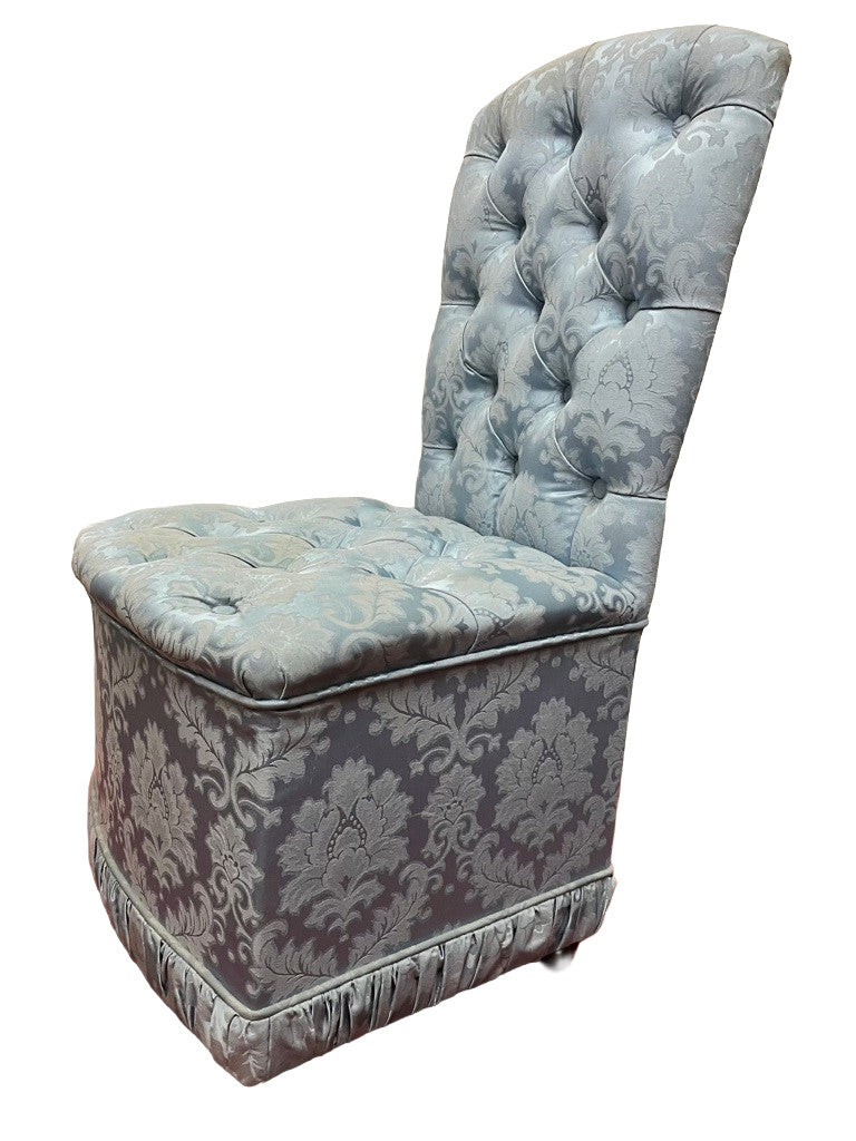 Blue Upholstered Vintage Style Accent Chair Button Back Dressing Chair