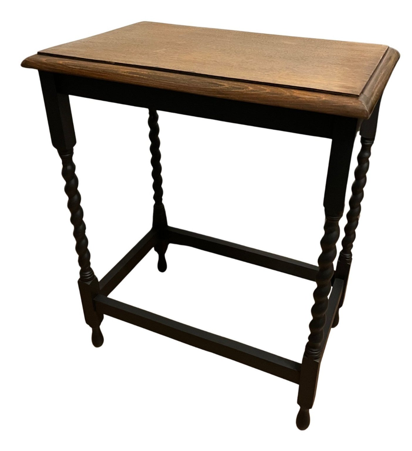 Vintage Barley Twist Side Table Oak Top Painted Base Hall Lamp Table Rustic Wood