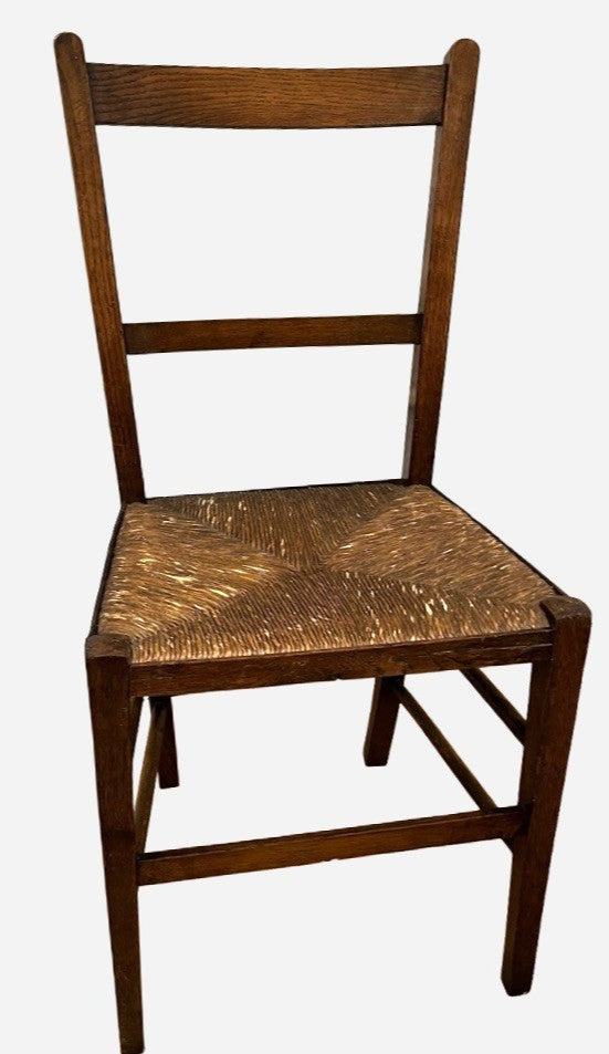 Vintage Oak Rush Seat Chair Ladder Back Wooden Farmhouse Chair Rustic
