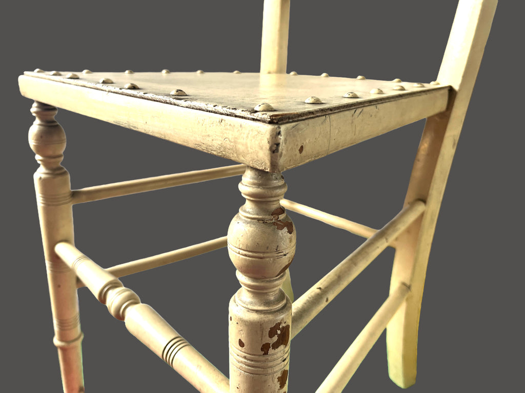 Vintage Rustic Farmhouse Chair Turned Legs Studded Seat 84cm
