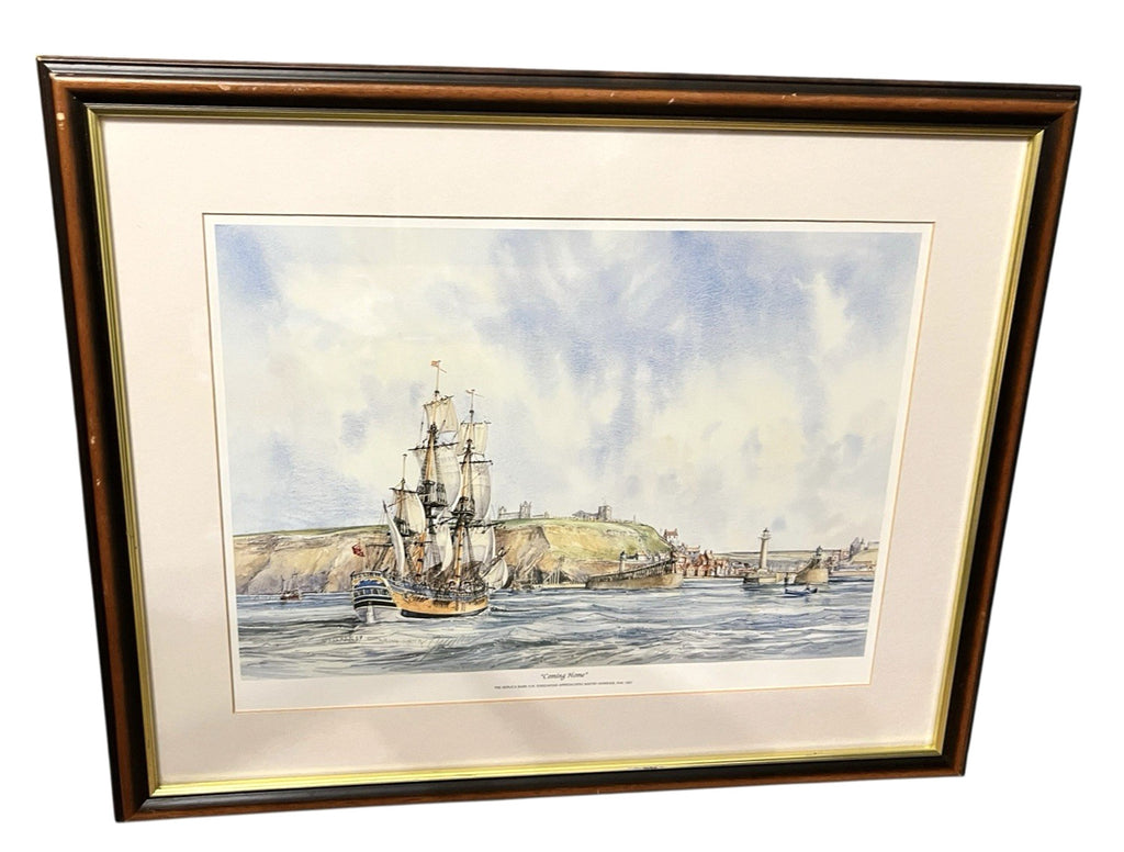Whitby Endeavour “Coming Home” Maritime Framed Print – Nautical Coastal Wall Art