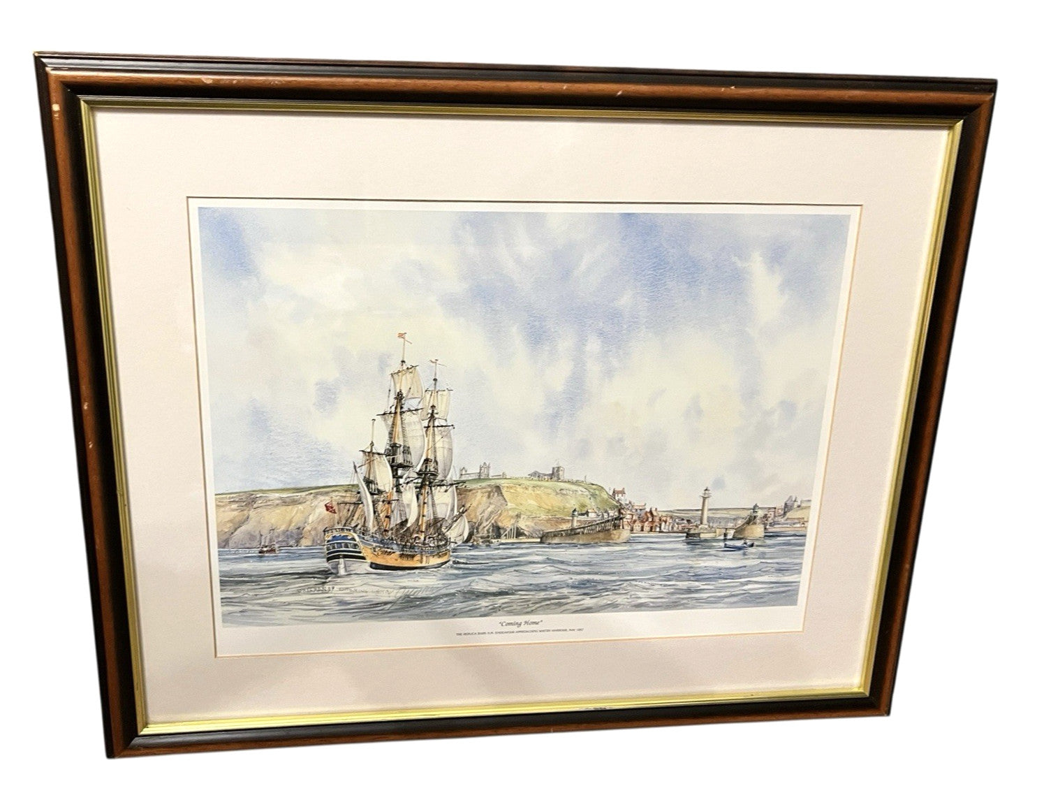 Whitby Endeavour “Coming Home” Maritime Framed Print – Nautical Coastal Wall Art