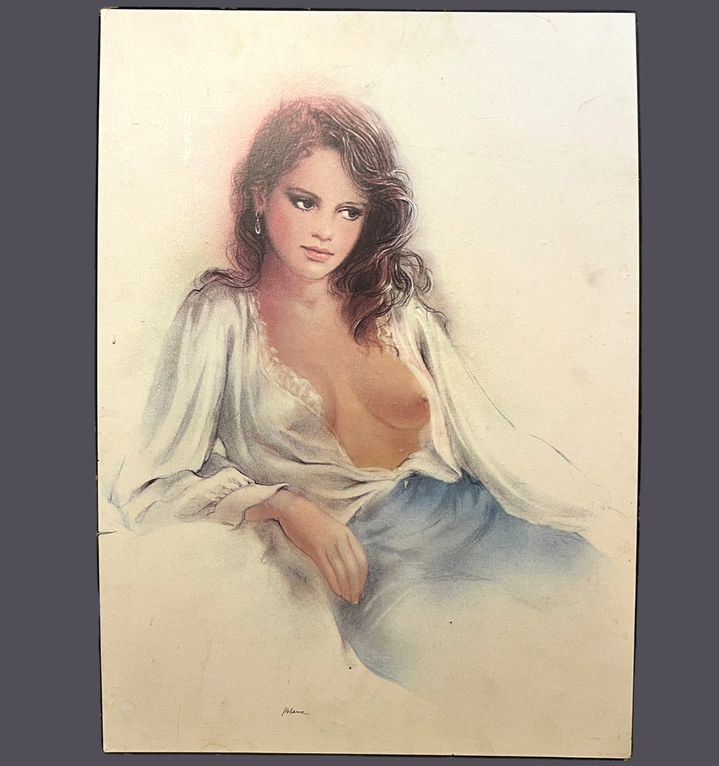 Vintage Nude Female Portrait Print On Board Erotic Wall Art Large 70cm Retro Fig