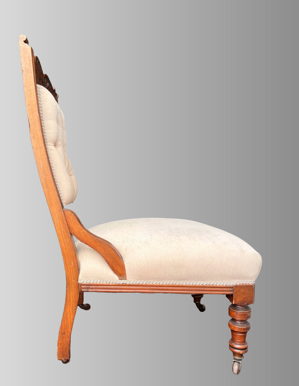 Victorian Mahogany Carved Upholstered Chair Fireside or Bedroom Chair Cream