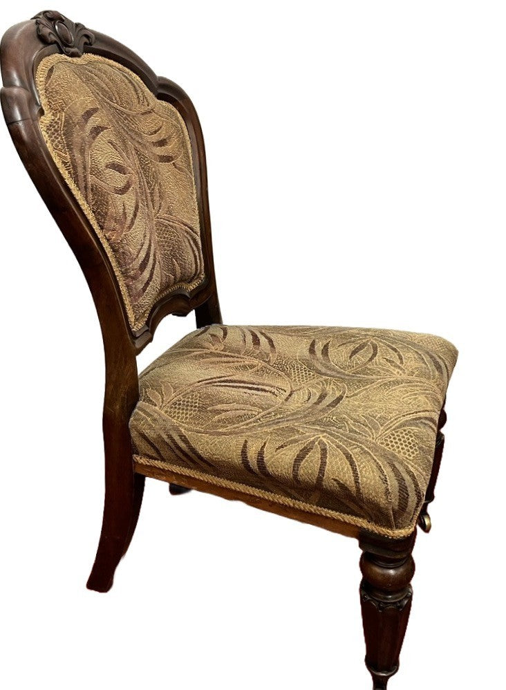 Vintage Upholstered Bedroom Chair Slipper Chair Wooden Carved Brass Castors 92cm