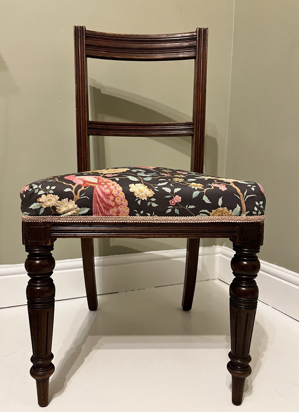 Victorian Mahogany Bedroom Chair Turned Legs Upholstered Seat 92cm High