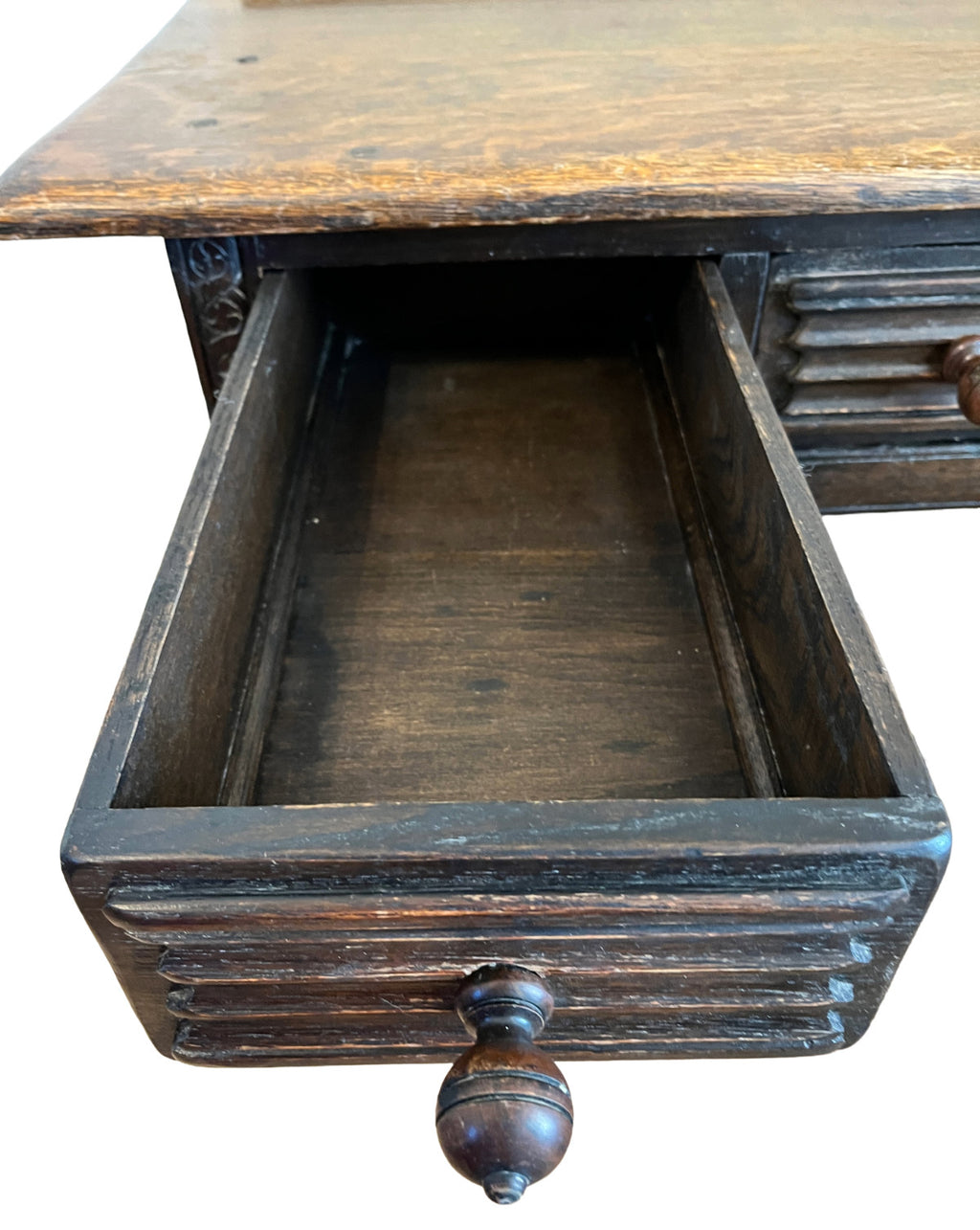Vintage 1930s Solid Wood Desk 5 Drawer Console Table Carved Front 109cm