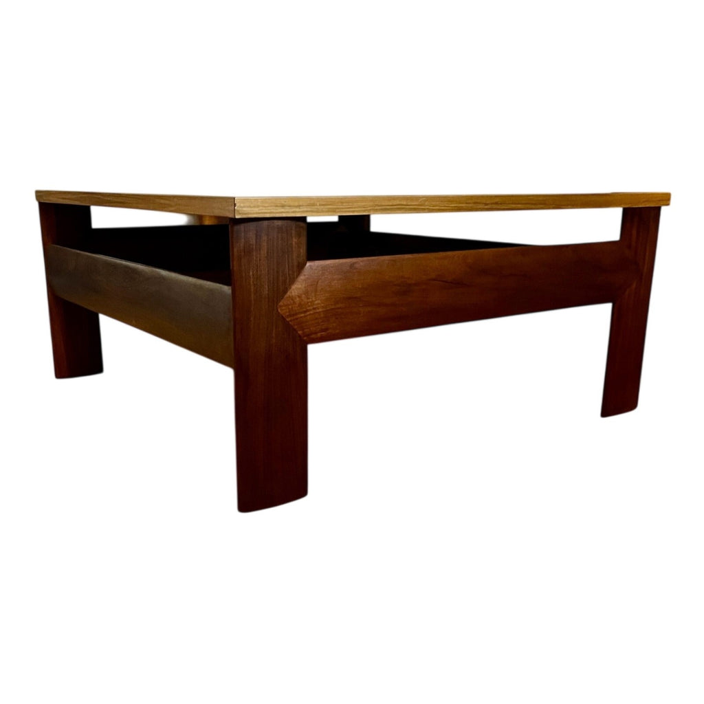 Mid Century Square Coffee Table 79cm – Danish Style Vintage Wood & Formica