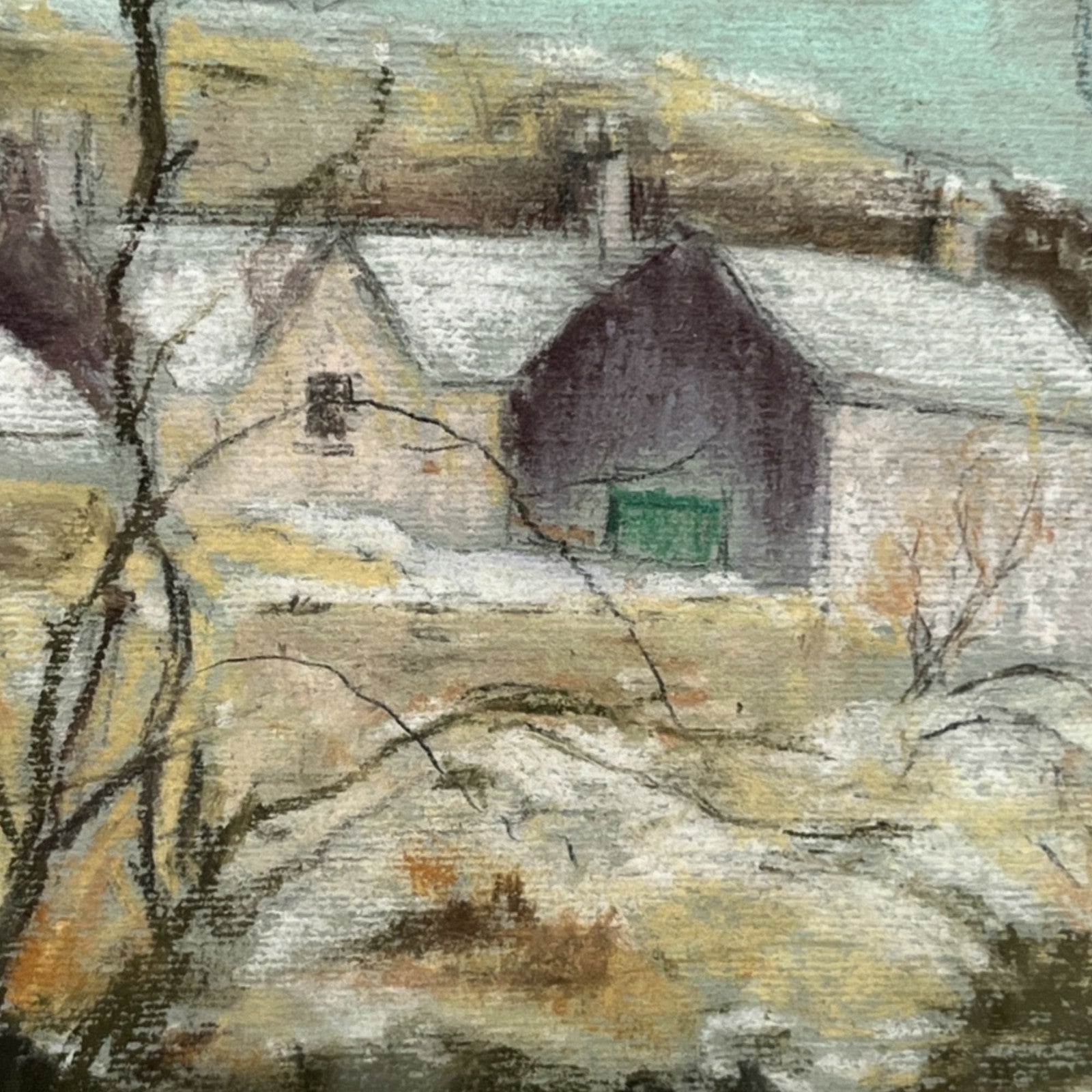 Original Pastel Landscape Painting Signed VFC 2001 Rural Farmstead Framed Art