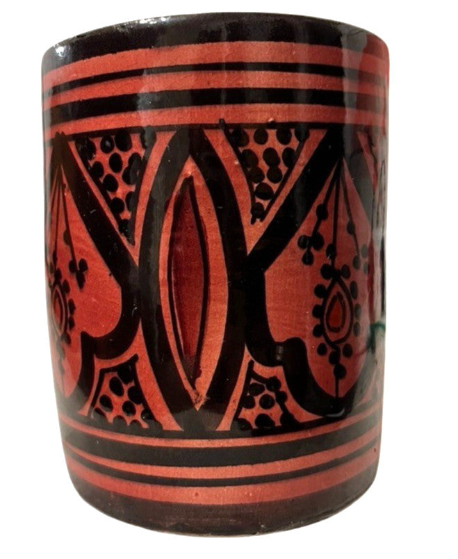 Safi Studio Pottery Vase Moroccan Folk Art Signed by Artist Red & Black 12cm