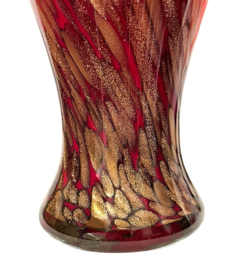 Art Glass Vase Red & Gold Table Vase 28.5cm
