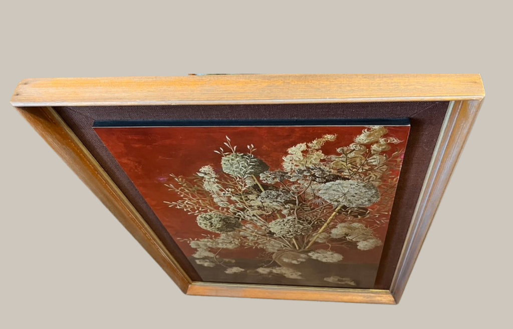 Vintage Marjorie Drawbell Leek Heads Framed Print on Board Mid Century Floral