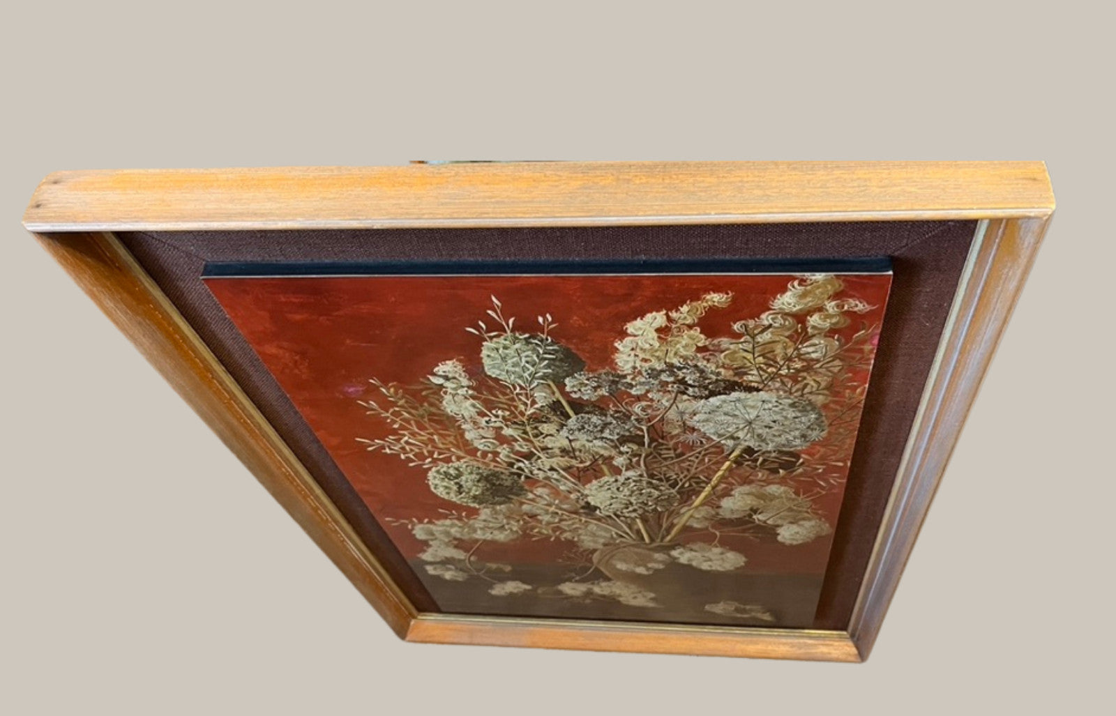 Vintage Marjorie Drawbell Leek Heads Framed Print on Board Mid Century Floral