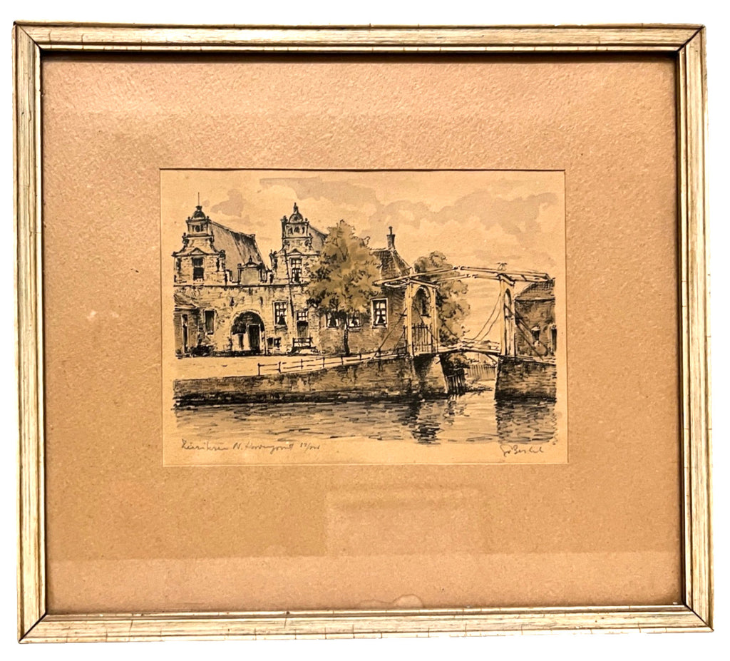 Vintage Pont du Béguinage Bruges Etching Signed & Numbered 24x21cm Framed