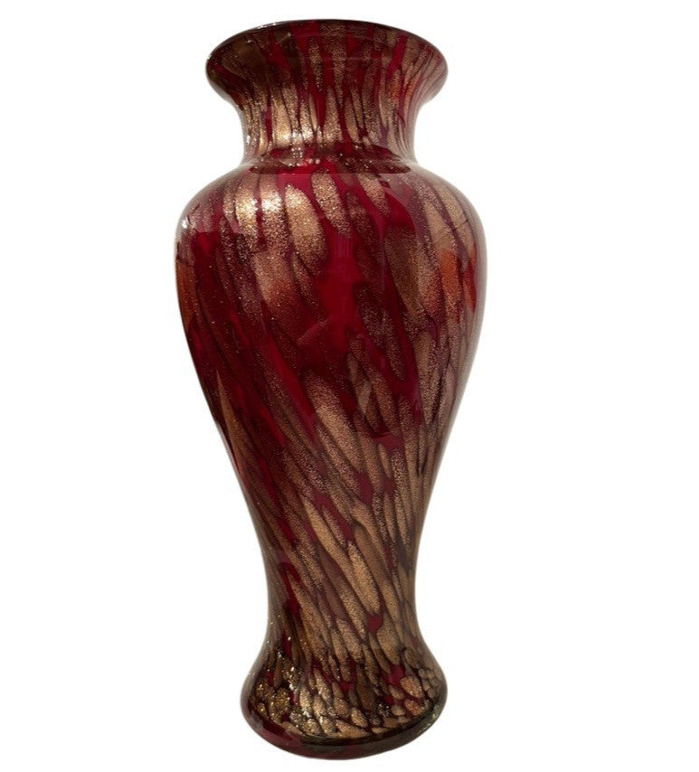 Art Glass Vase Red & Gold Table Vase 28.5cm
