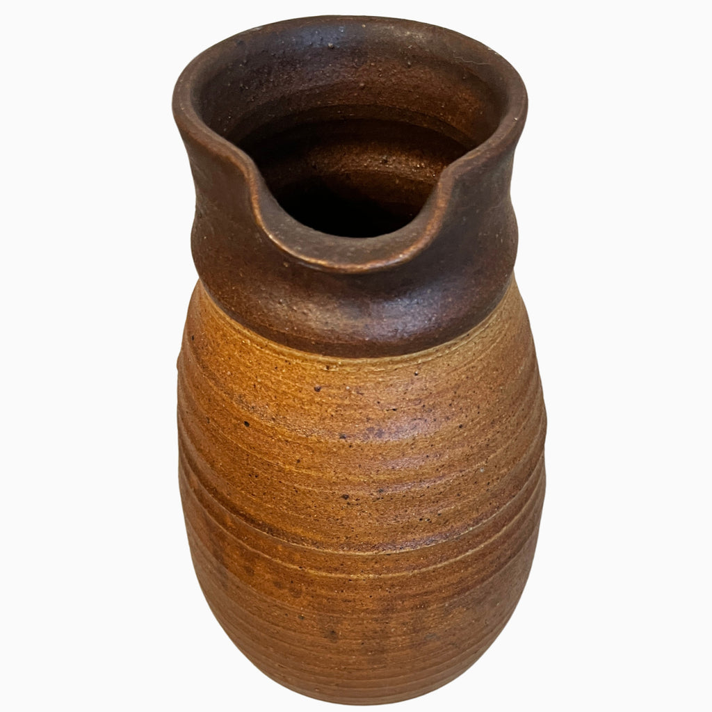 Vintage Studio Pottery Stoneware Jug Pitcher Brown Rustic Handmade Pottery Vase
