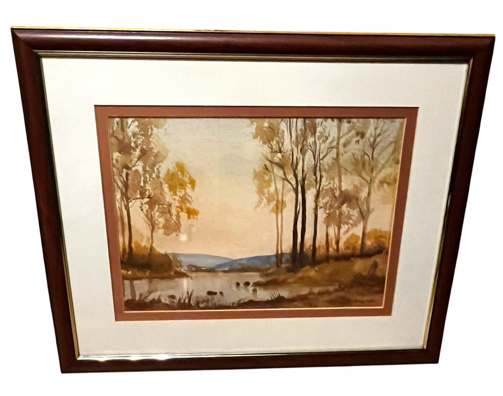 Evening Woodland Lake Watercolour Painting Framed 56x45cm Signed N. Jackson