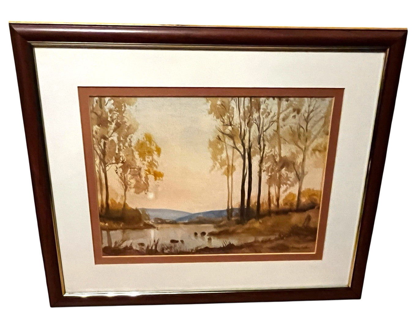 Evening Woodland Lake Watercolour Painting Framed 56x45cm Signed N. Jackson