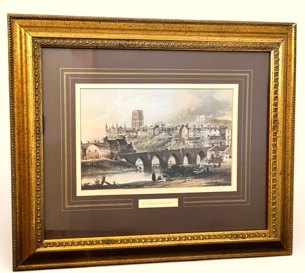 Framed Elvet Bridge Durham Print – Gilt Frame River Wear Cathedral View 48x40cm