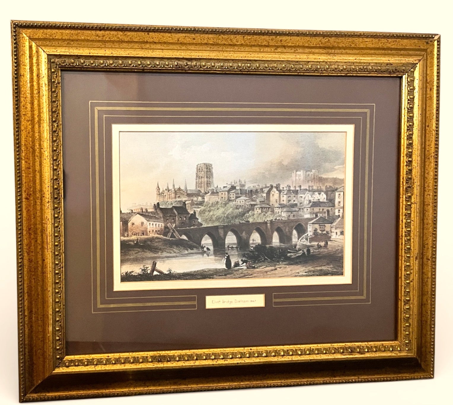 Framed Elvet Bridge Durham Print – Gilt Frame River Wear Cathedral View 48x40cm