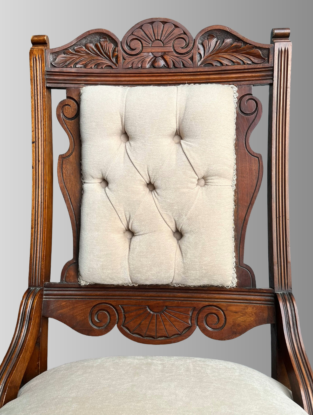 Victorian Mahogany Carved Upholstered Chair Fireside or Bedroom Chair Cream