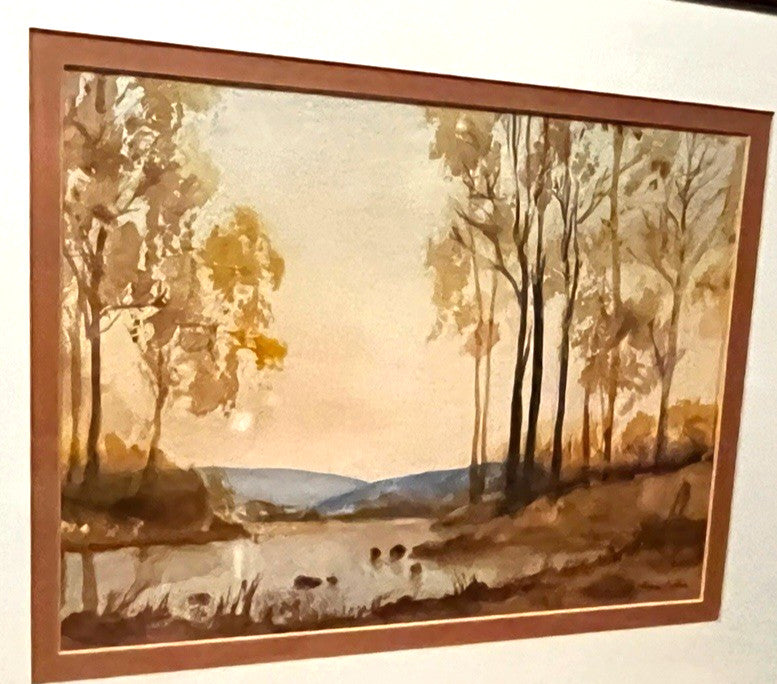 Evening Woodland Lake Watercolour Painting Framed 56x45cm Signed N. Jackson