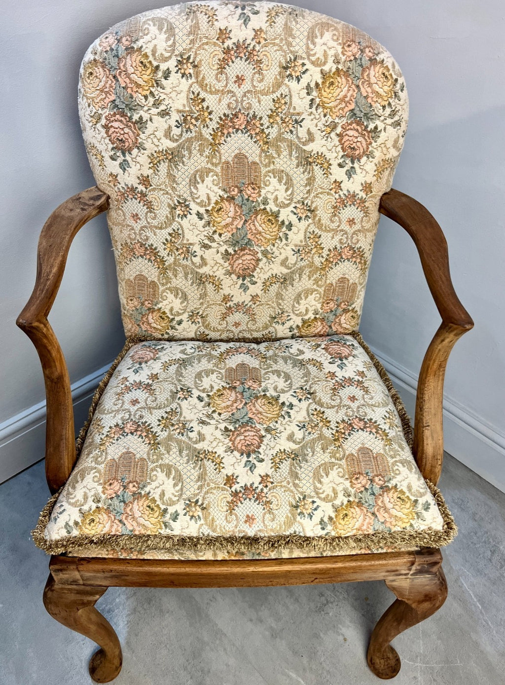 Vintage Parker Knoll Armchair – Tapestry Seat Stripped Bedroom or Hall Chair