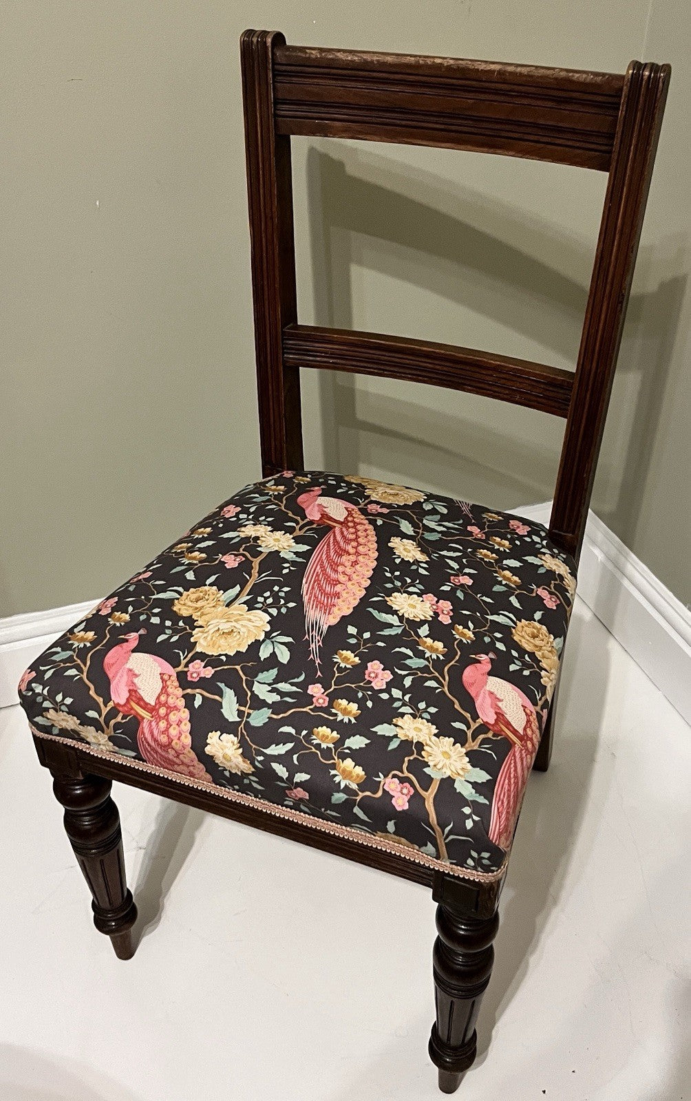 Victorian Mahogany Bedroom Chair Turned Legs Upholstered Seat 92cm High