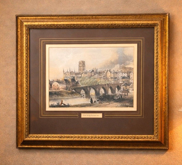 Framed Elvet Bridge Durham Print – Gilt Frame River Wear Cathedral View 48x40cm