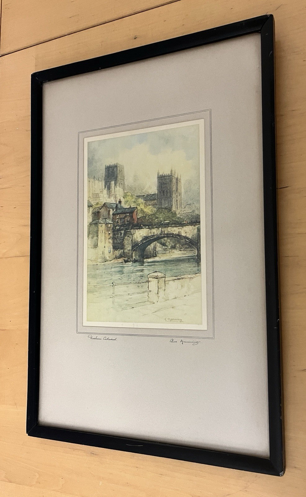 Vintage Framed Print Durham Cathedral C. Manning Signed Matted, Glazed 32x47cm