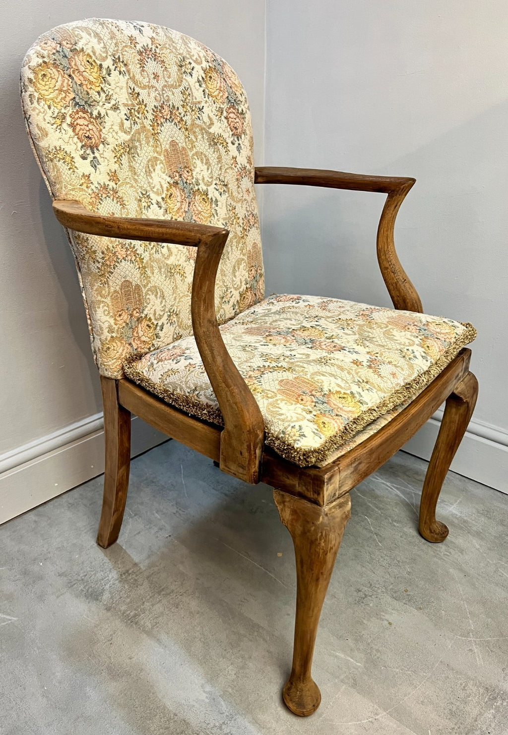 Vintage Parker Knoll Armchair – Tapestry Seat Stripped Bedroom or Hall Chair