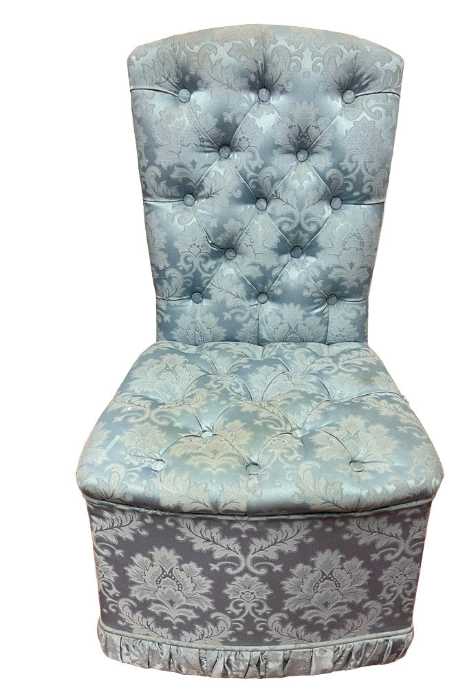 Blue Upholstered Vintage Style Accent Chair Button Back Dressing Chair
