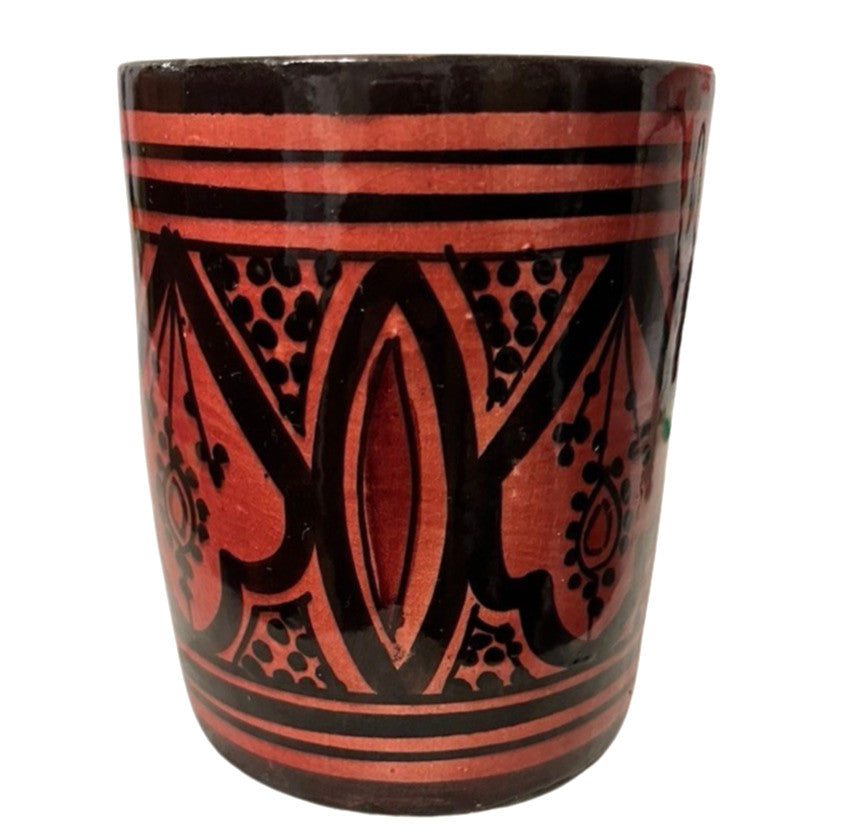 Safi Studio Pottery Vase Moroccan Folk Art Signed by Artist Red & Black 12cm