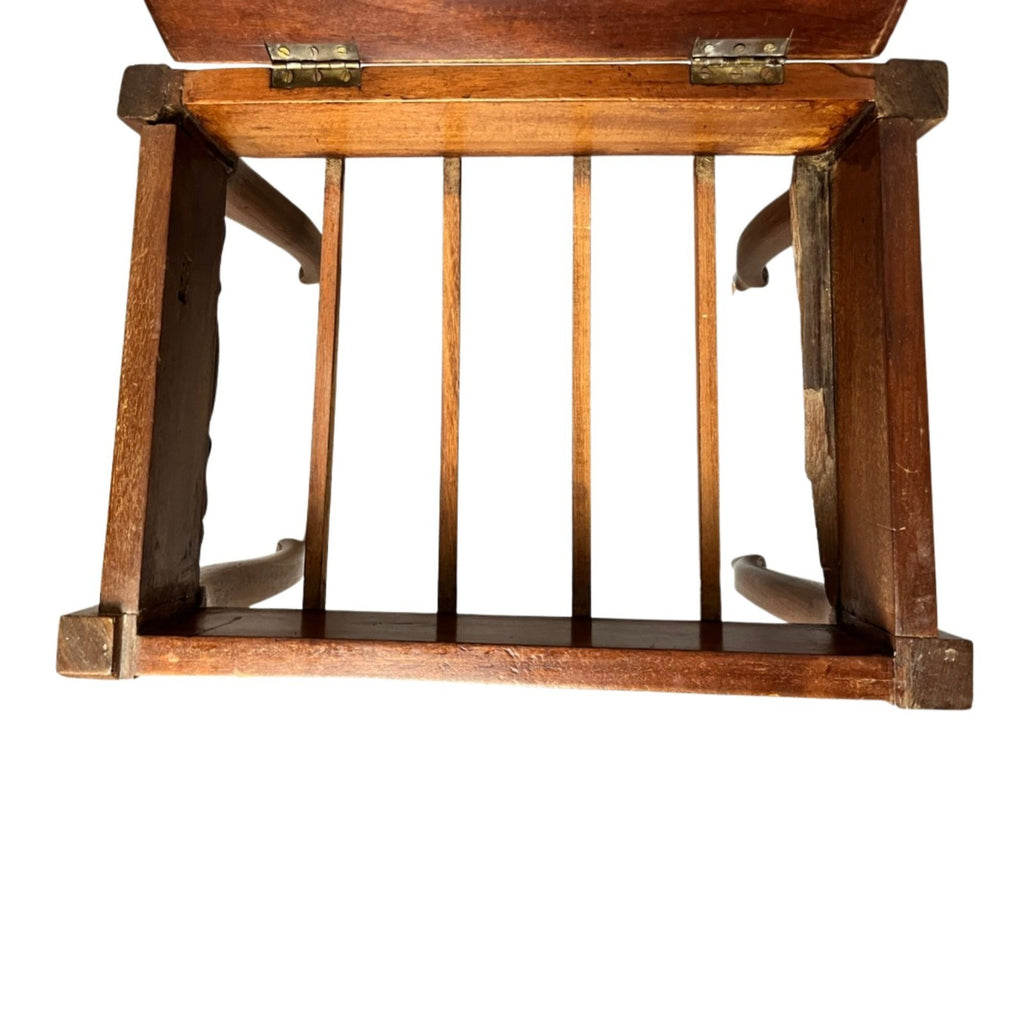 Vintage Carved Wooden Piano Stool With Storage Upholstered Seat Queen Anne Style
