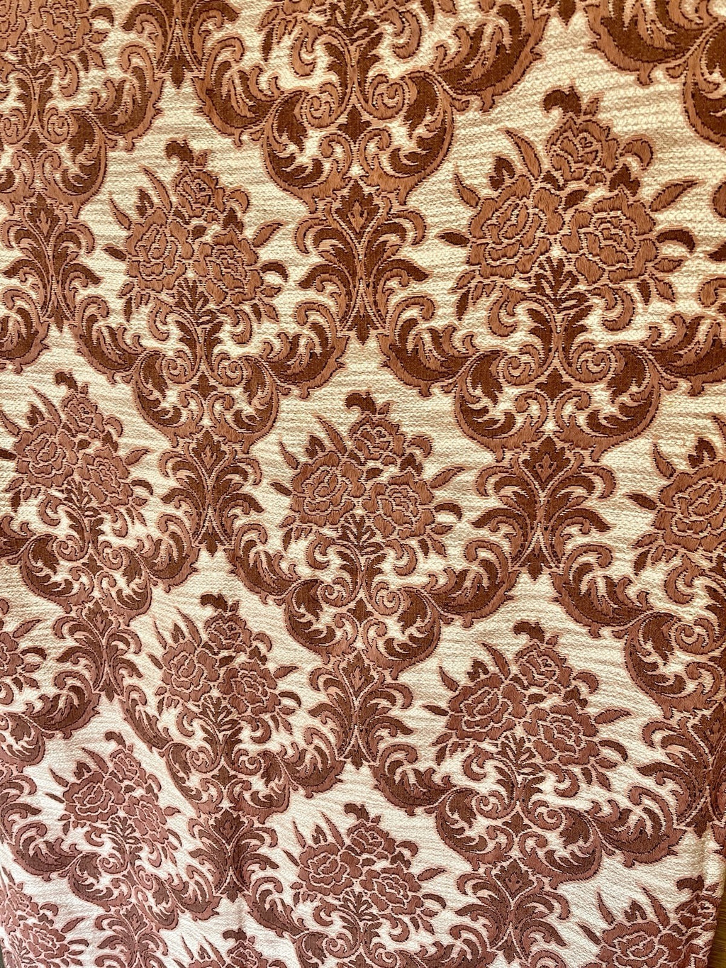 Vintage Pink Damask Curtain Panels W:140cm x D:206cm. 1970s Lightweight VGC
