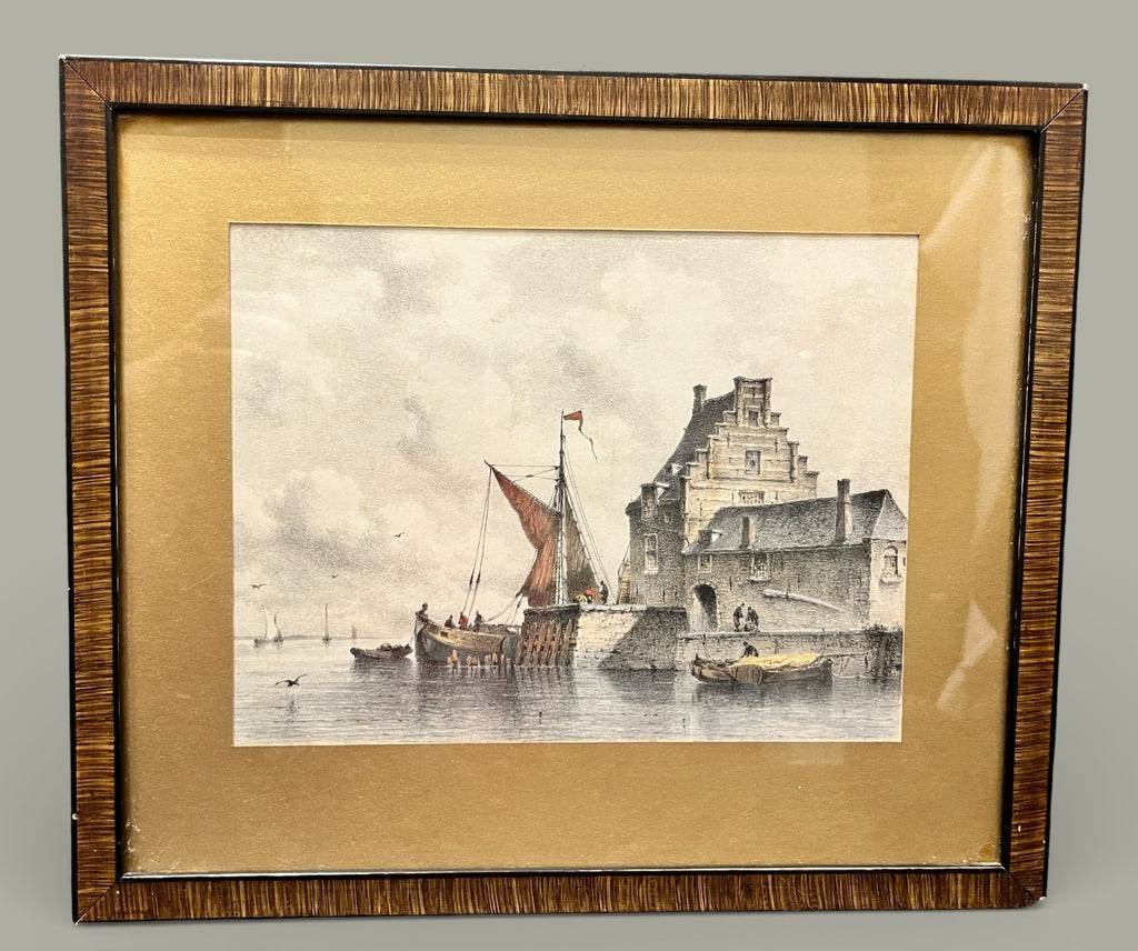 Antique Veere Lithograph E Koster Hilderdink Hand Coloured c1840 Framed