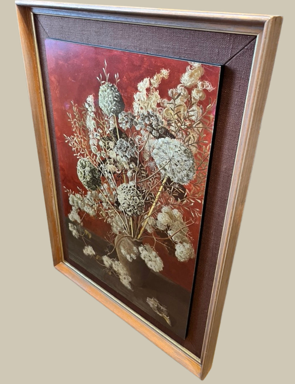 Vintage Marjorie Drawbell Leek Heads Framed Print on Board Mid Century Floral