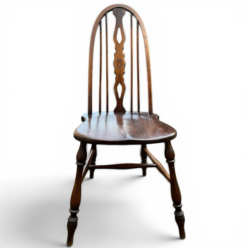 Vintage Set of Four Dark Oak Wheel Back Chairs
