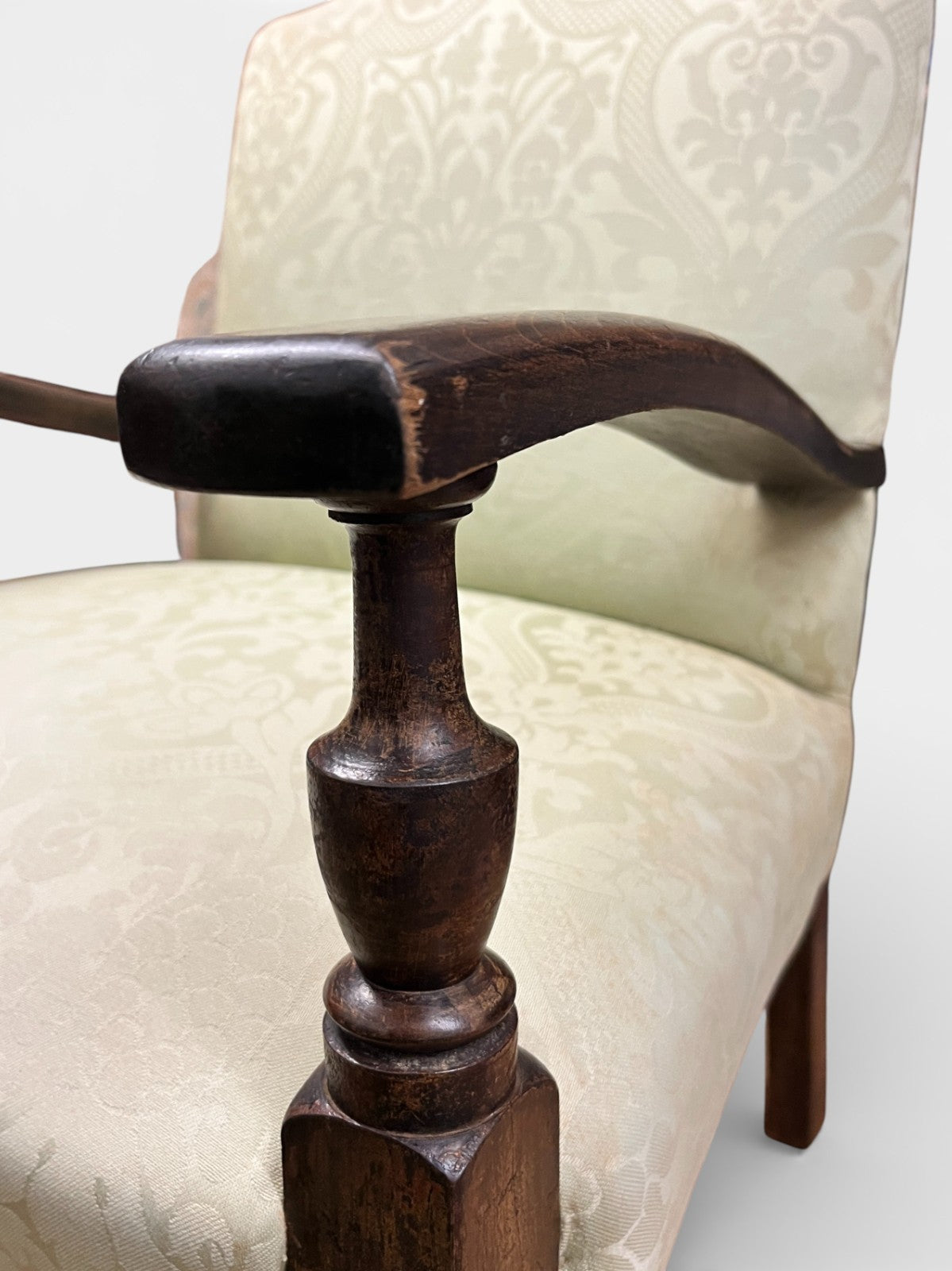 Vintage Upholstered Armchair Low Occasional Chair Bedroom Accent Seat Damask