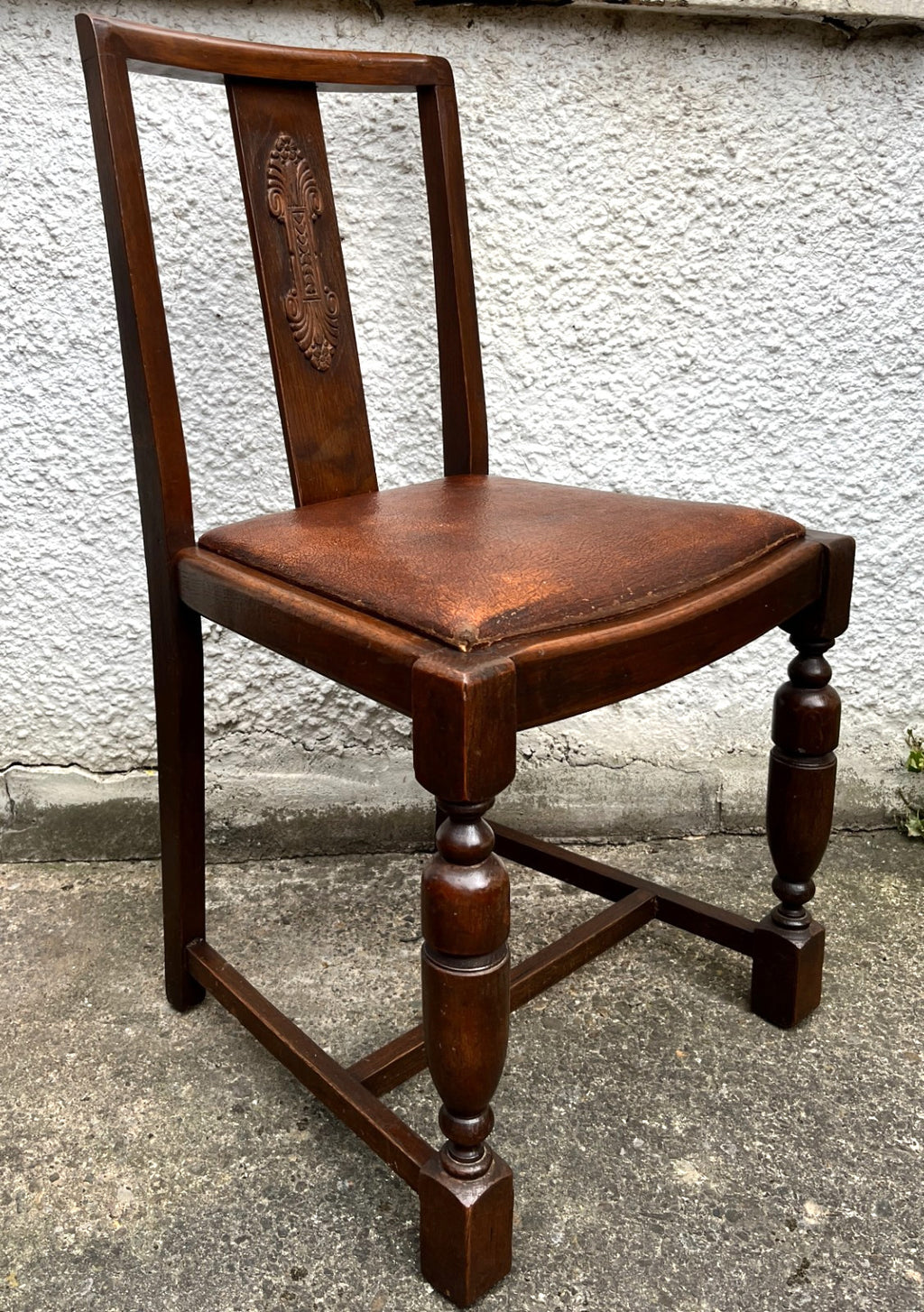 Pair Vintage Oak Dining Chairs Tudor Jacobean Farmhouse Carved Wooden Chairs