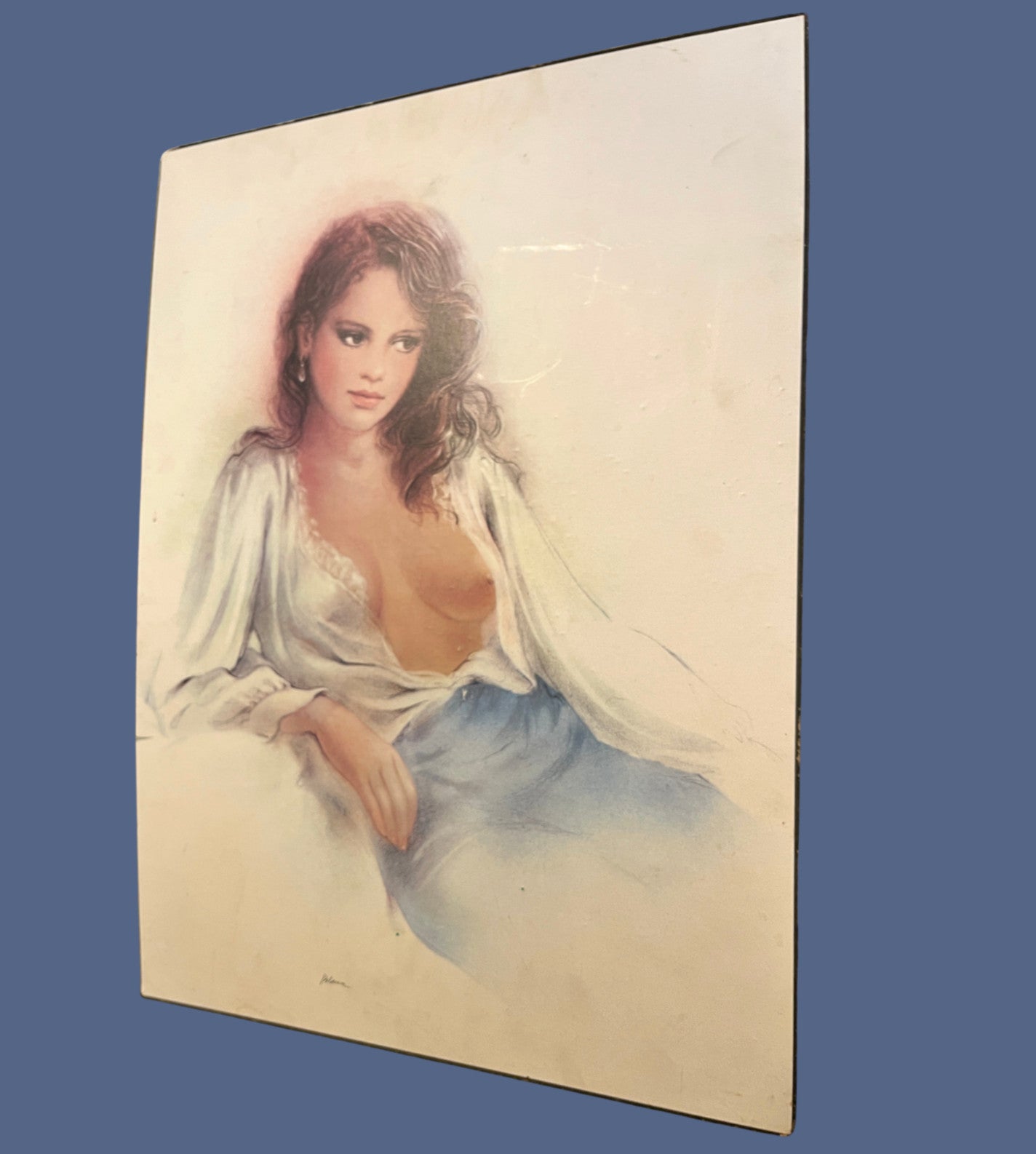 Vintage Nude Female Portrait Print On Board Erotic Wall Art Large 70cm Retro Fig