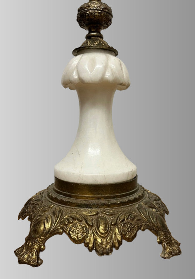 Vintage onyx marble gold brass table lamp H 38 x base 12cm for restoration