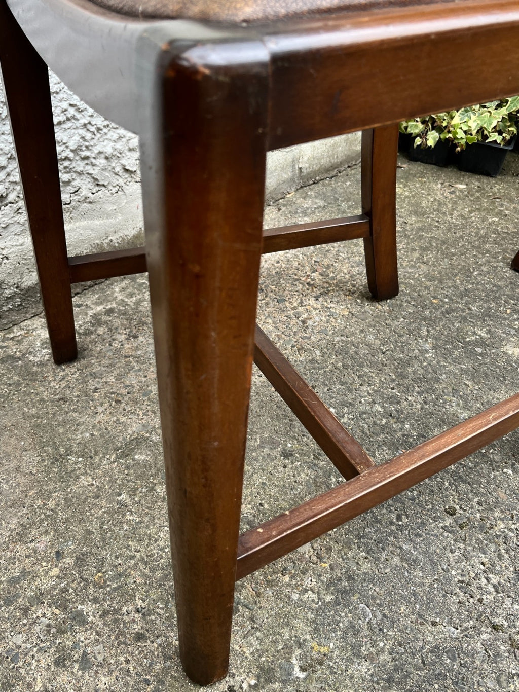 Vintage Oak Dining Chairs Pair Camel Vinyl Upholstered