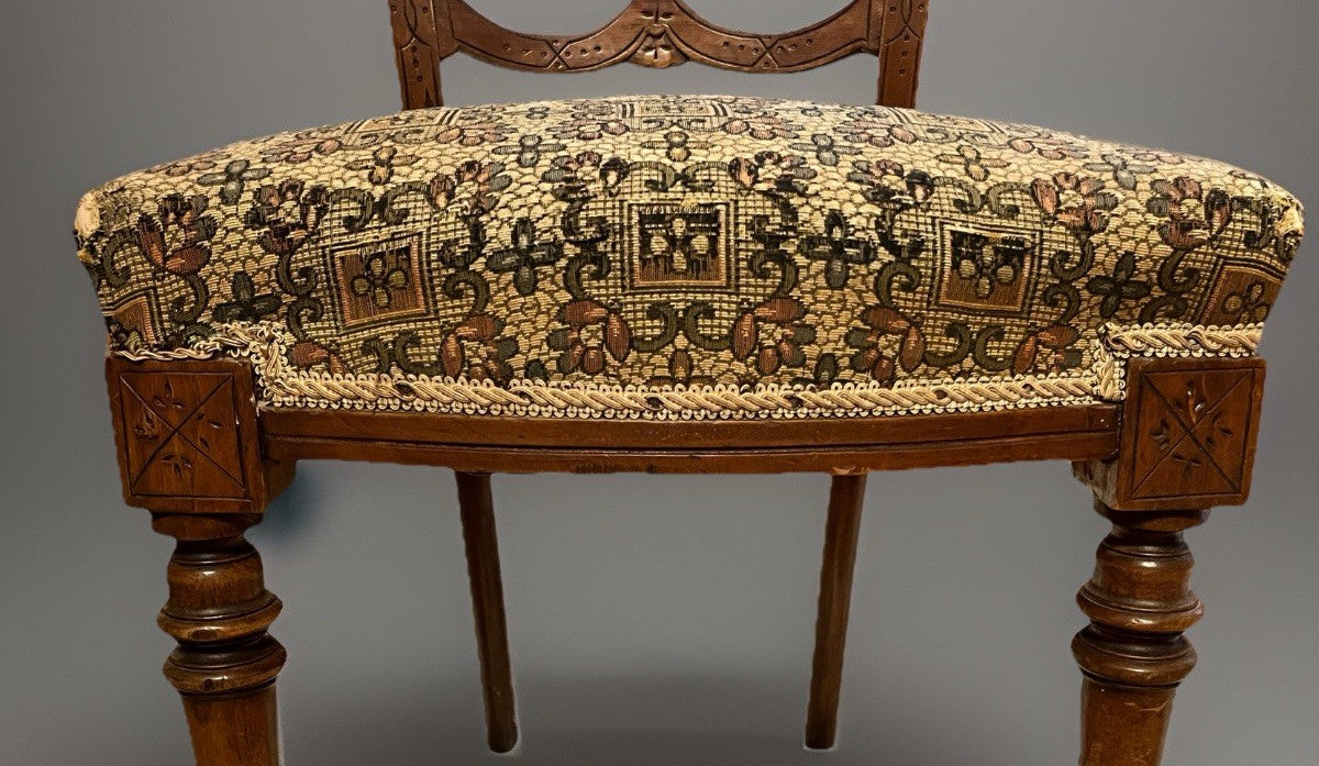 Antique Edwardian Carved Wooden Dining Chair – Upholstered Seat Side Chair