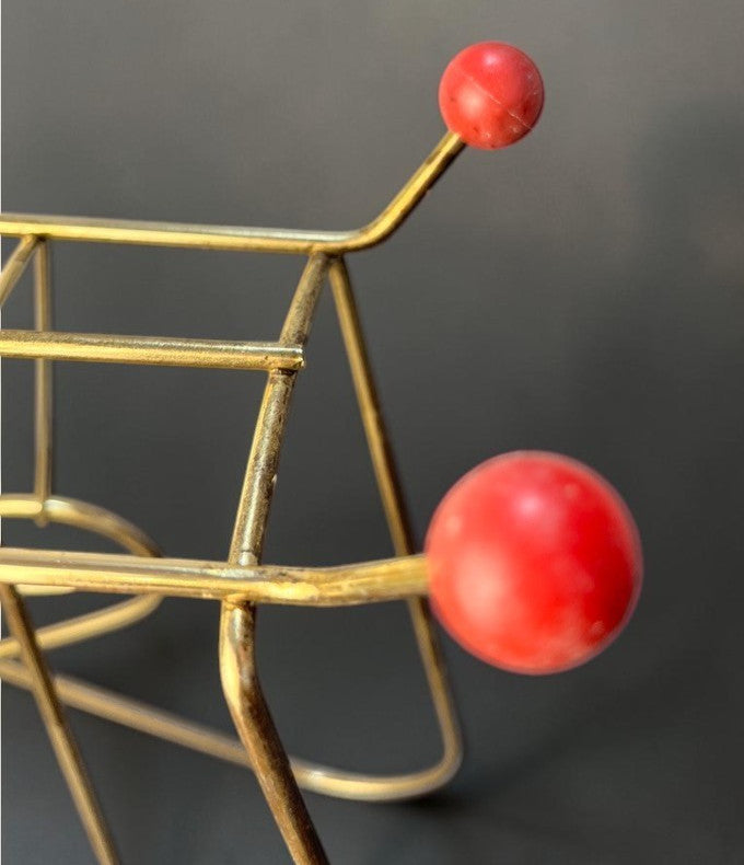 Atomic Wire Magazine Rack Mid Century Metal Record Holder with Red Ball Feet