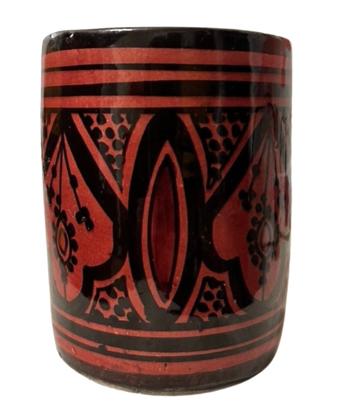 Safi Studio Pottery Vase Moroccan Folk Art Signed by Artist Red & Black 12cm