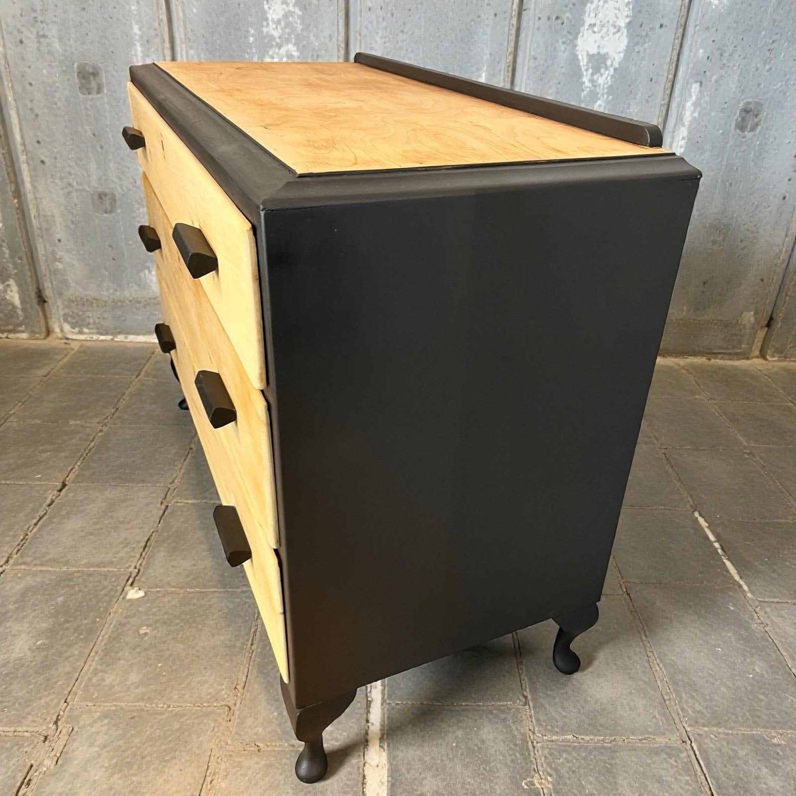 Modern Rustic Chest of Drawers Black & Natural Wood Farmhouse Style, Edwardian