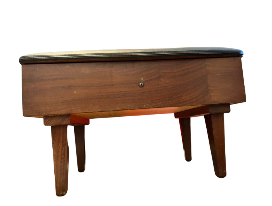 Vintage Wooden Sewing Box Stool / Ottoman With Storage & Full Vintage Contents