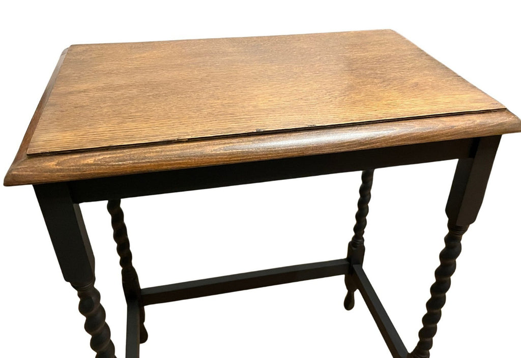 Vintage Barley Twist Side Table Oak Top Painted Base Hall Lamp Table Rustic Wood