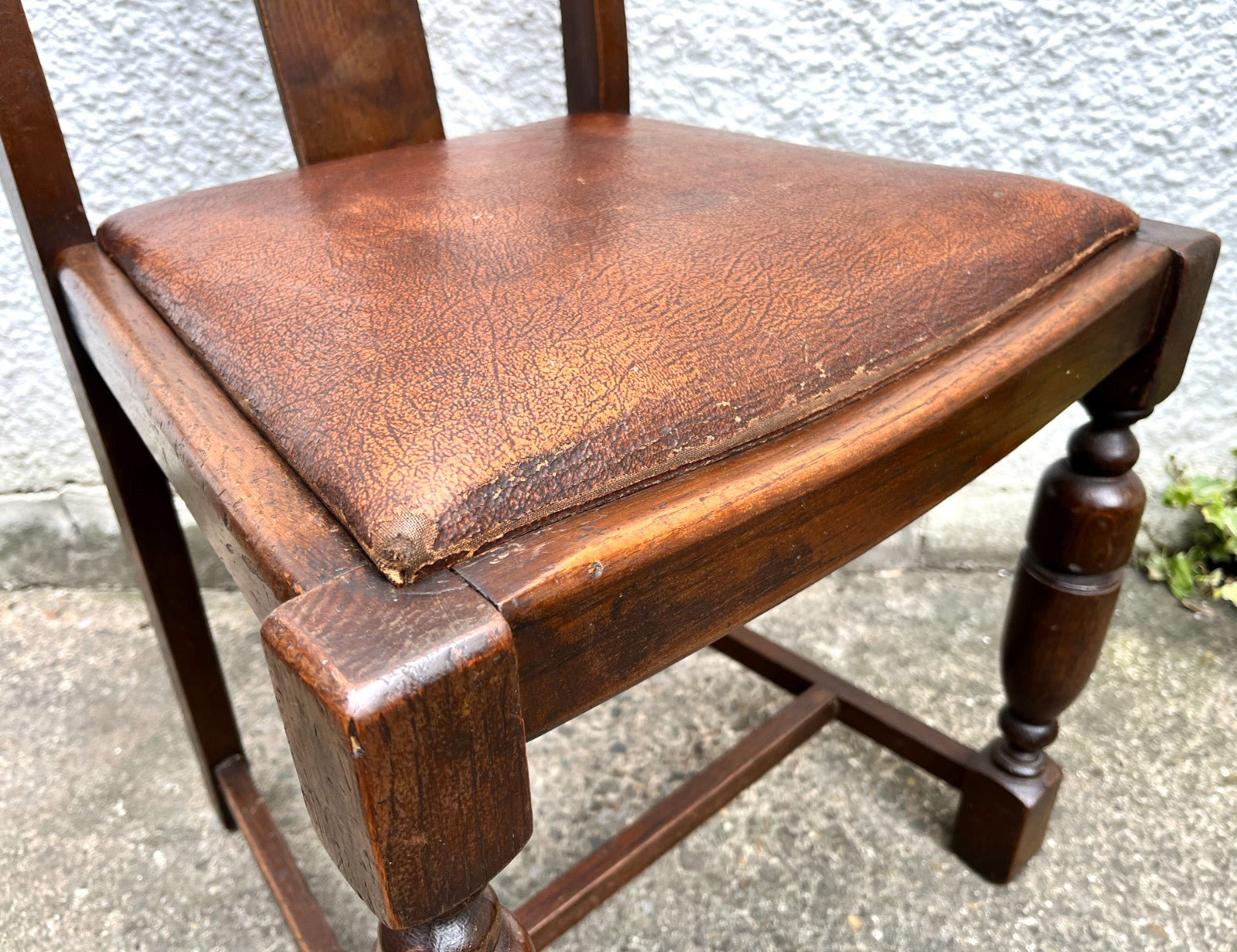 Pair Vintage Oak Dining Chairs Tudor Jacobean Farmhouse Carved Wooden Chairs